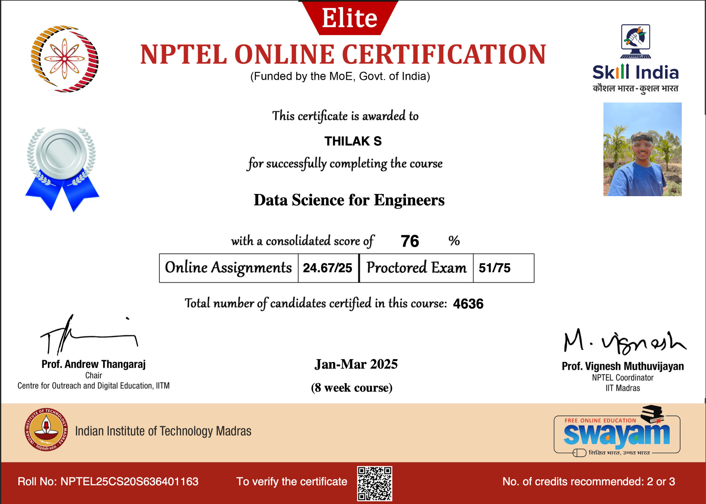 Data Science for Engineers NPTEL Certificate