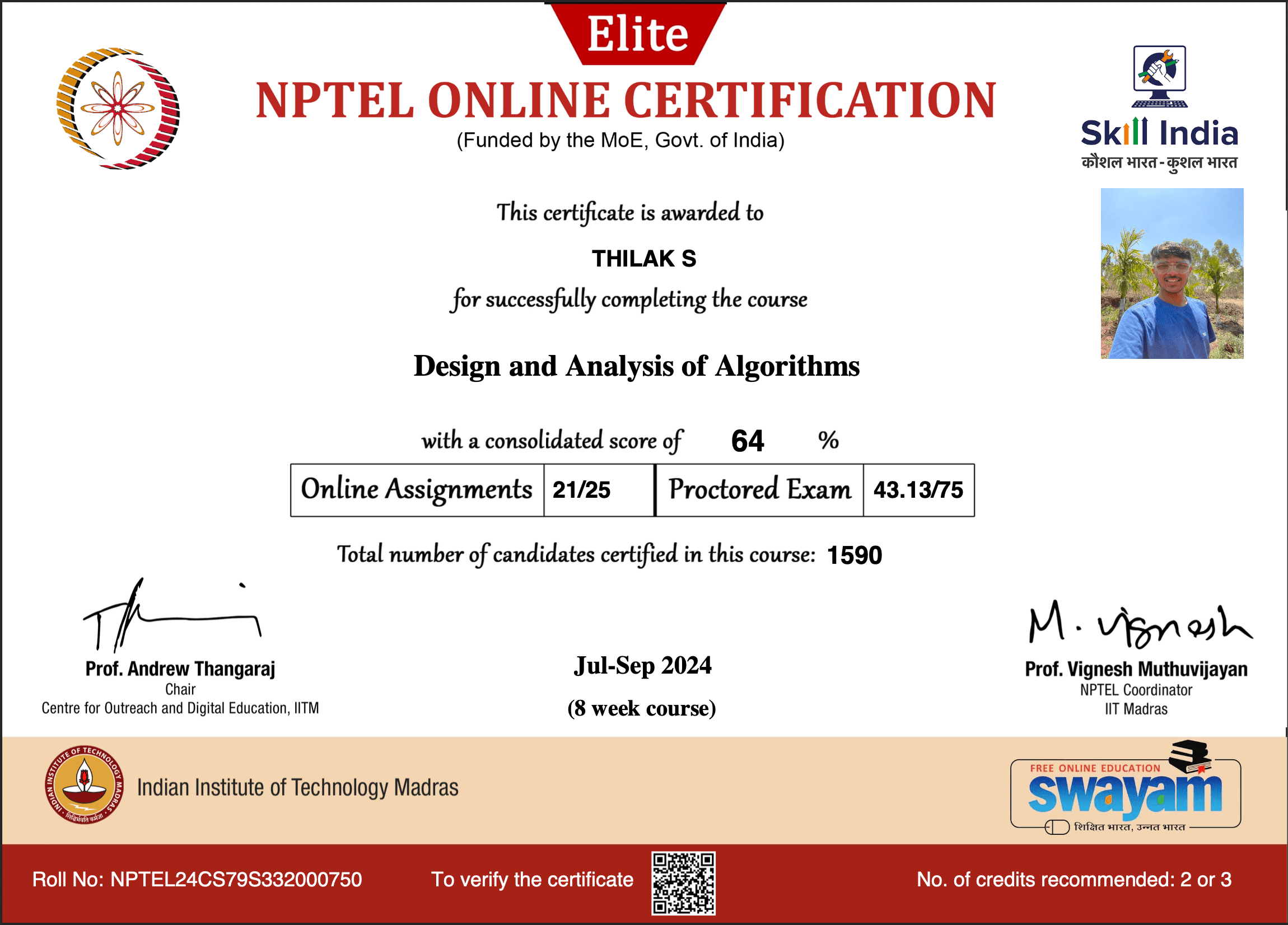 Design and Analysis of Algorithms NPTEL Certificate
