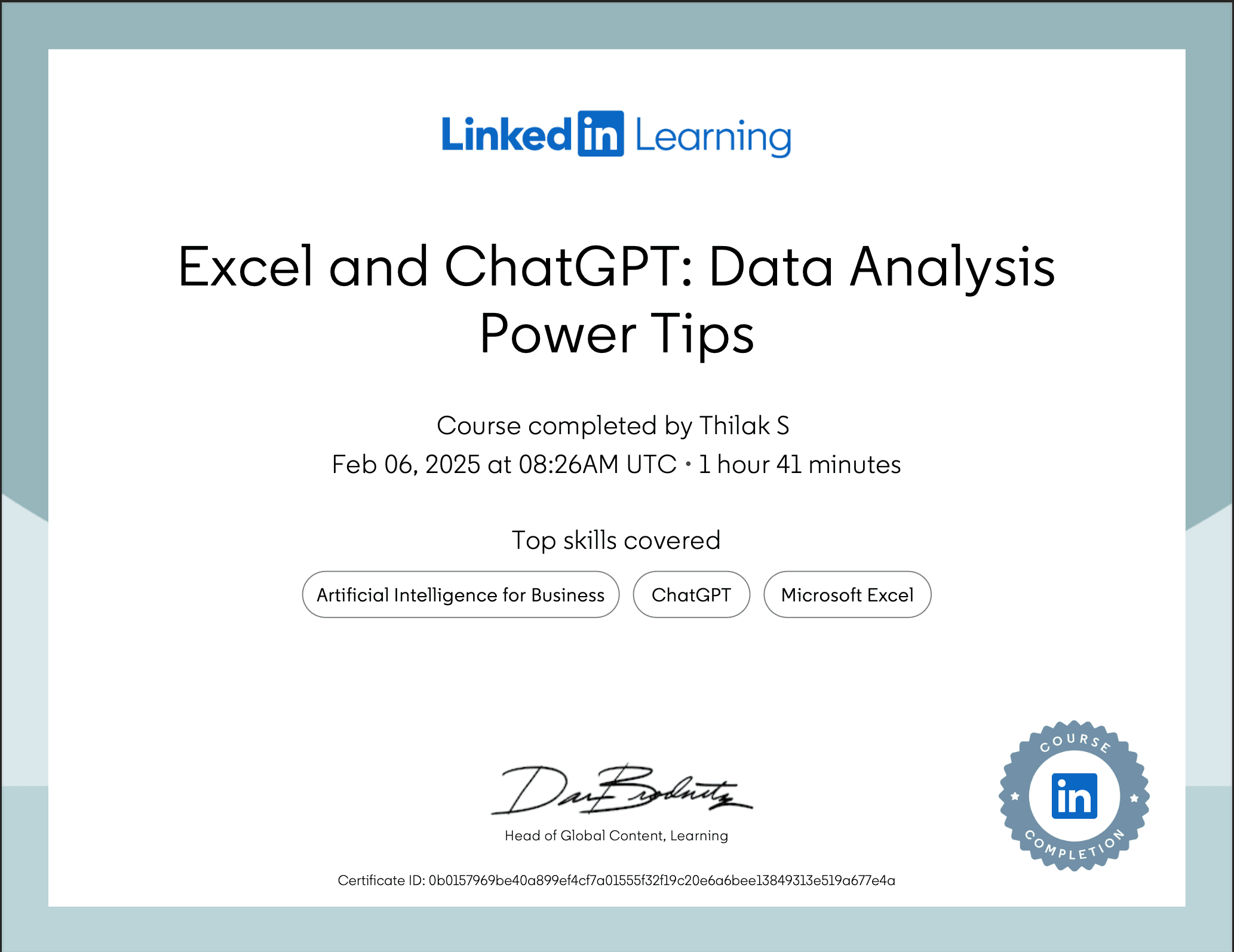 Excel and ChatGPT Data Analysis Certificate