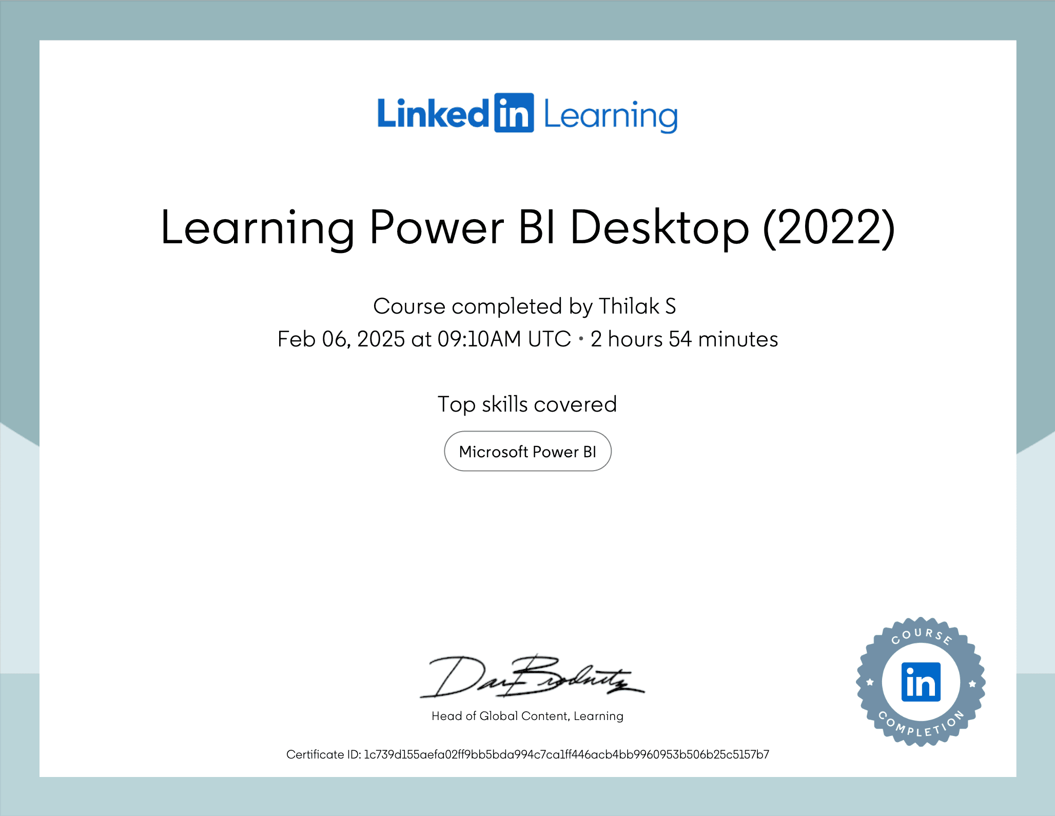 Learning Power BI Desktop Certificate
