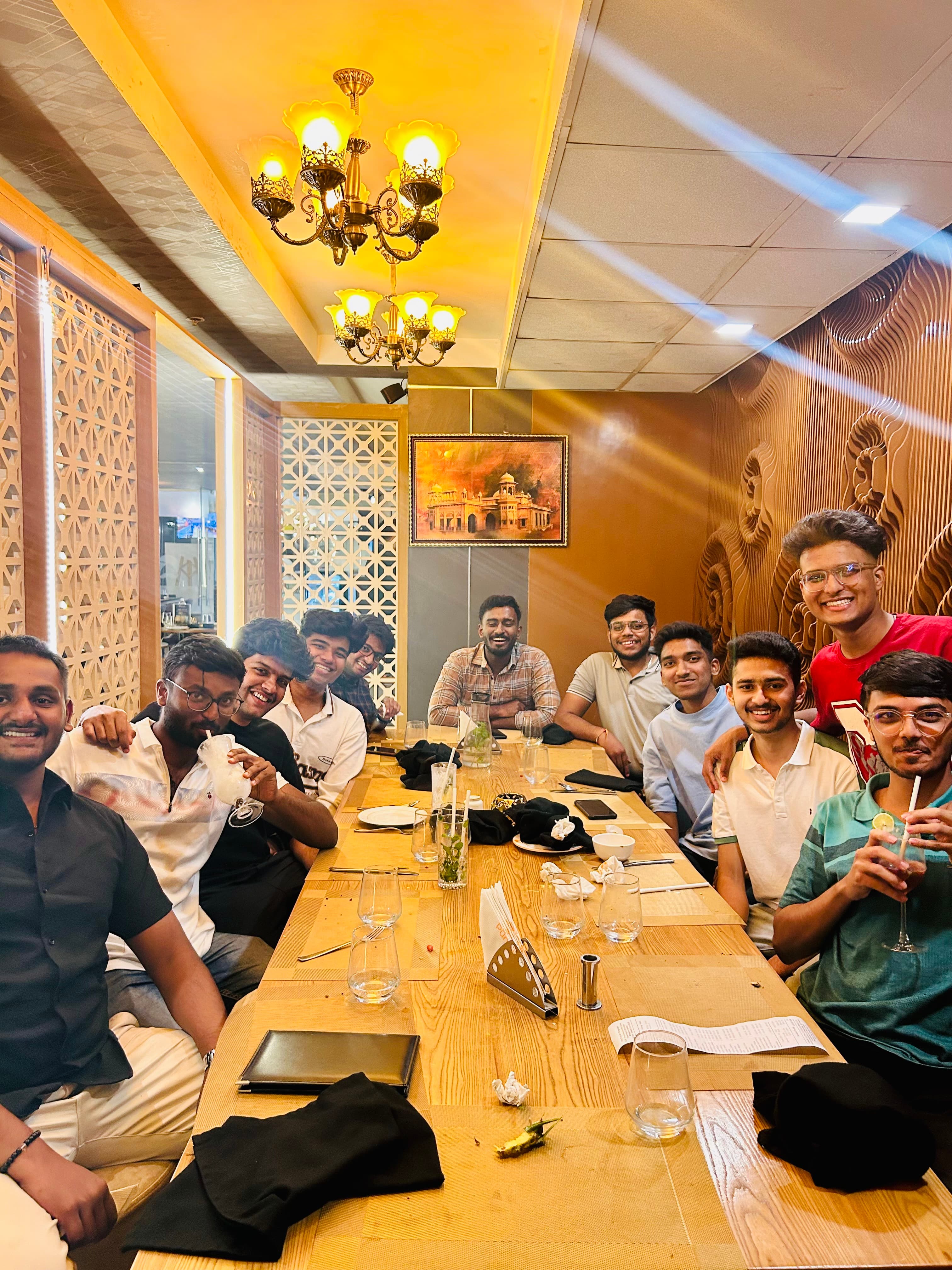 Thilakjo sharing a happy dinner with Thilak and his college friends.