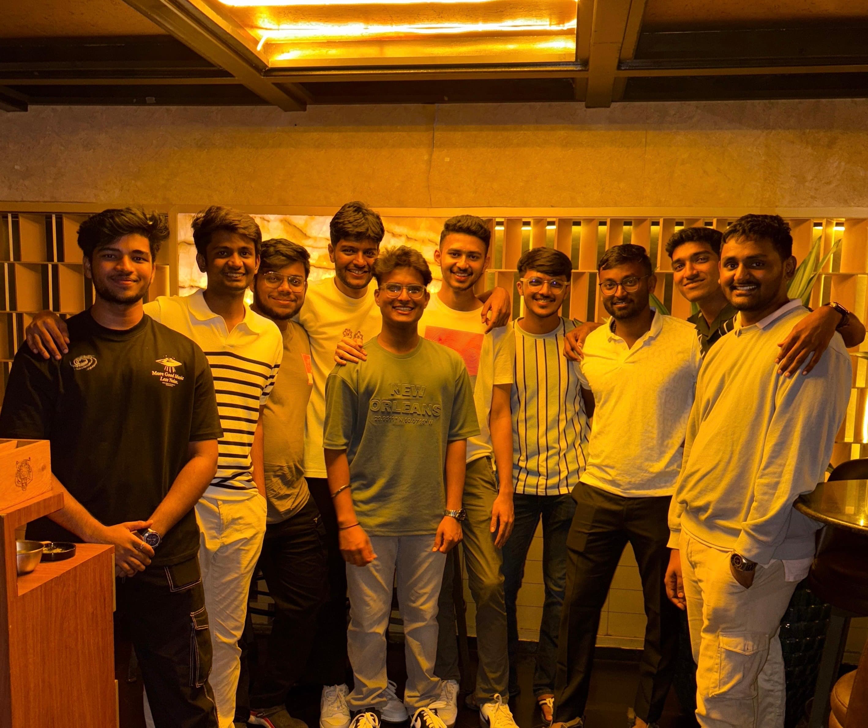 Thilakjo with friends in a playful 'badmaash' (mischievous) pose, showcasing Thilak's fun side.